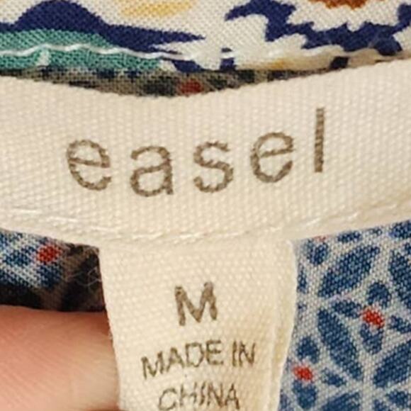 Easel Tunic Top Blouse V Neck Three Quarter Sleeve Size Medium Blue Boho Artsy - Picture 4 of 6